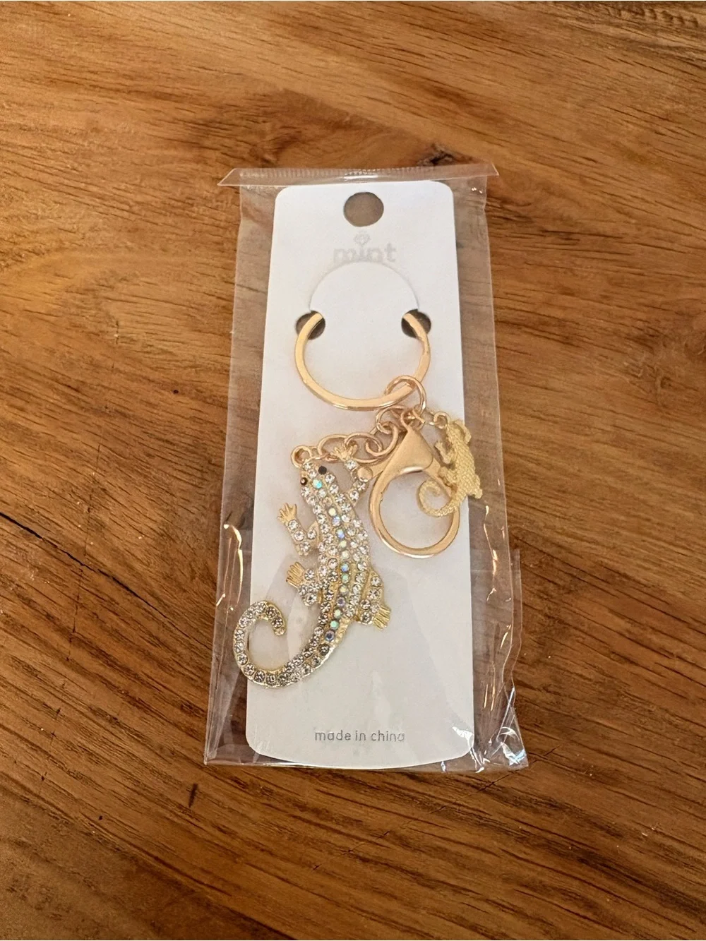 Rhinestone Lizard Keychain Charm - Gold with Colored Rhinestones
